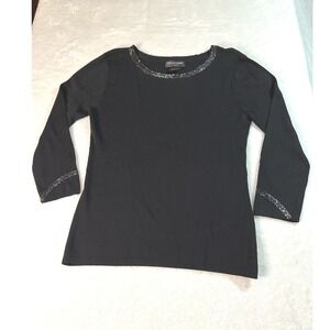 St Anthony Sport Womens Black Dressy Jeweled Front And Back Shirt Blouse XL